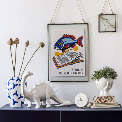 World Book Day Fish Reading Poster Print