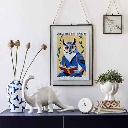 World Book Day Reading Owl Poster Print