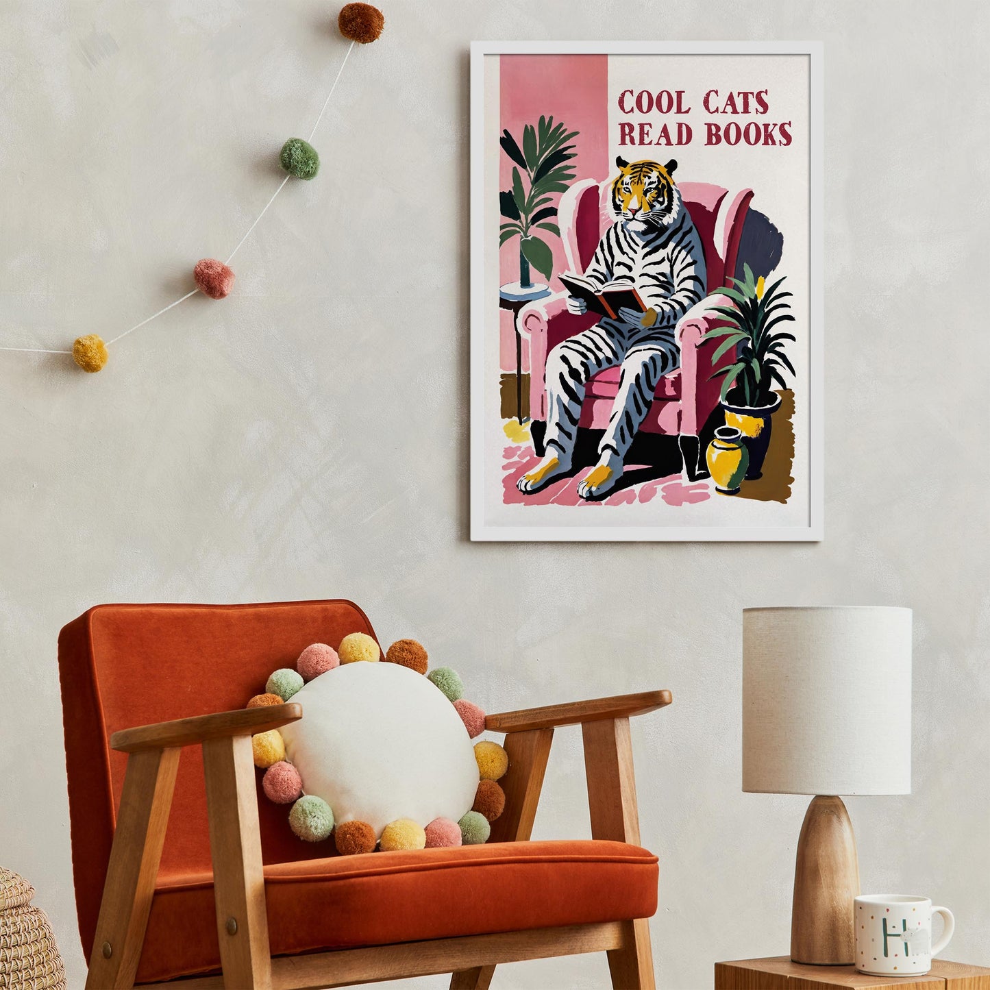Cool Cats Read Books Tiger Art Print