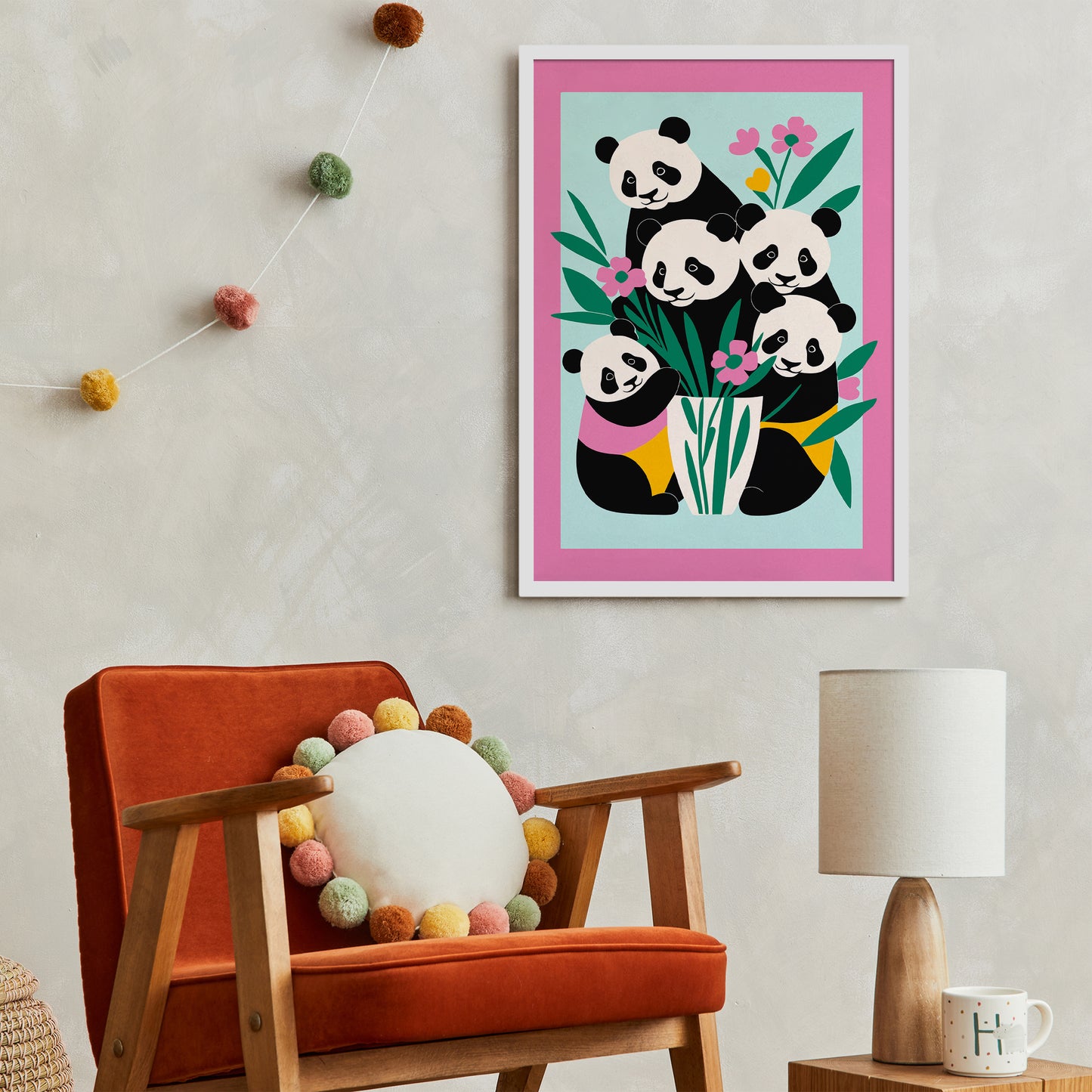 Cute Panda Family Kids Room Art Print