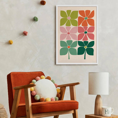Retro Colorful 60s Flowers Poster