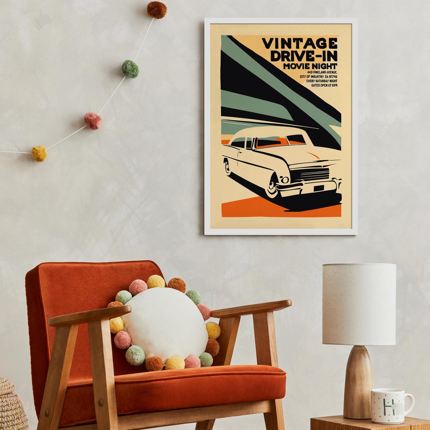 Retro Classic Car Drive-In Wall Art Print