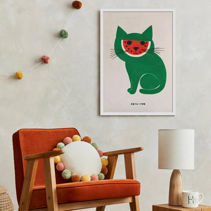 Japanese Watermelon Cat - Osaka Fruit Market - Poster Print