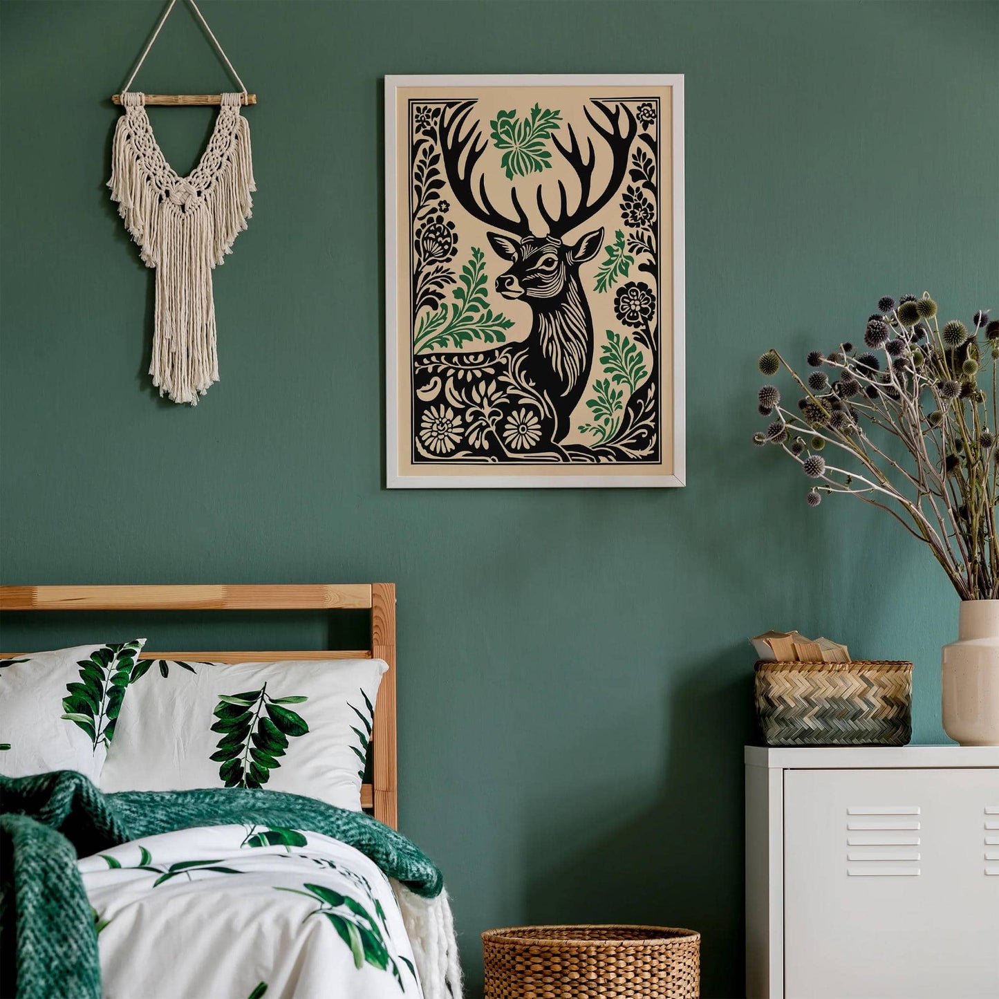 Rustic Linocut Style Deer Poster