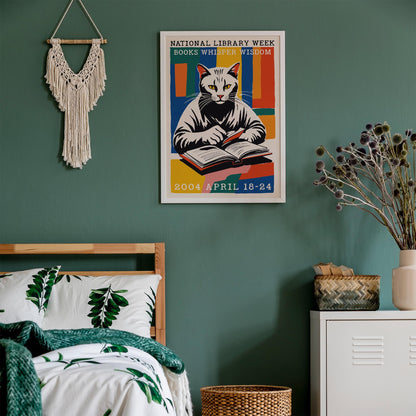Library Cat Reading Poster