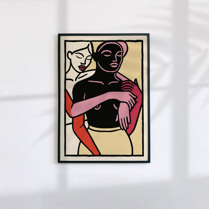 Modern Embrace Poster - Abstract Couple Wall Art Print