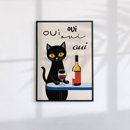 Oui French Wine Cat Art Print