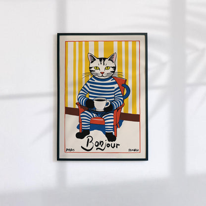 Bonjour Coffee Cat Wall Art Dining