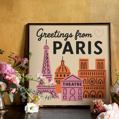 Greetings from Paris Square Art Print