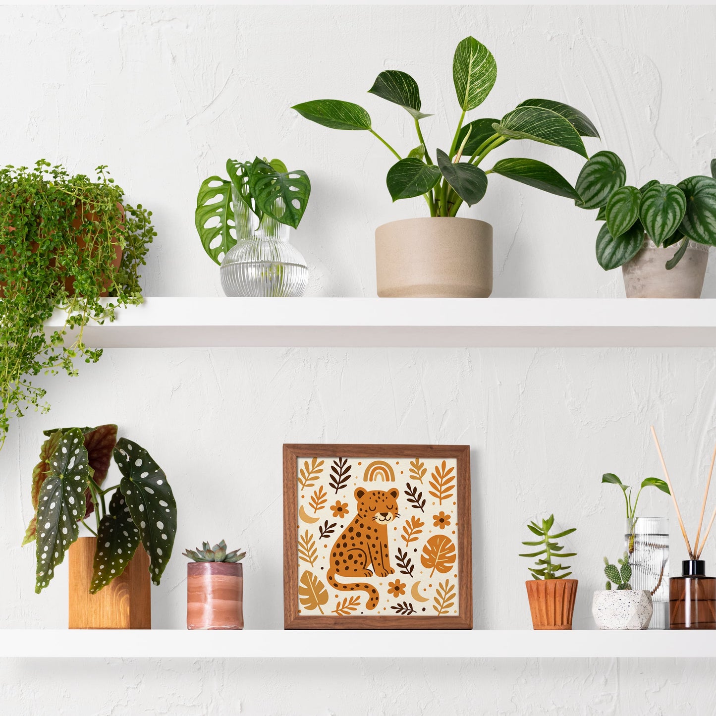 Boho Cheetah Poster - Square Floral Animal Wall Art