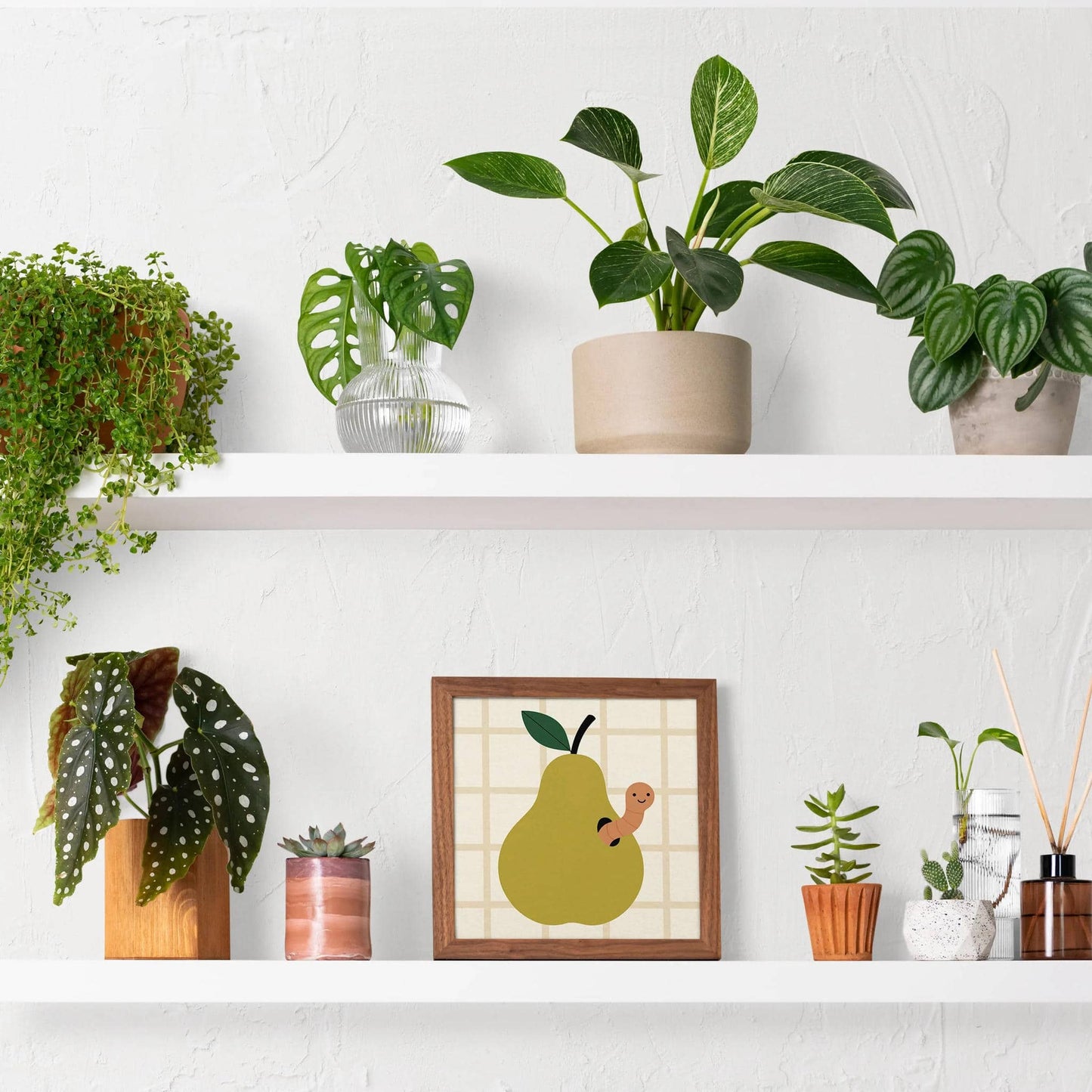 Green Pear with a Worm Poster – Square Art Print