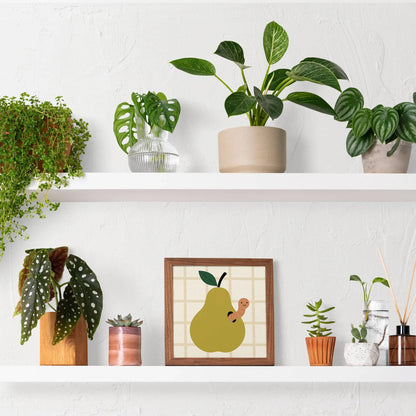 Green Pear with a Worm Poster – Square Art Print