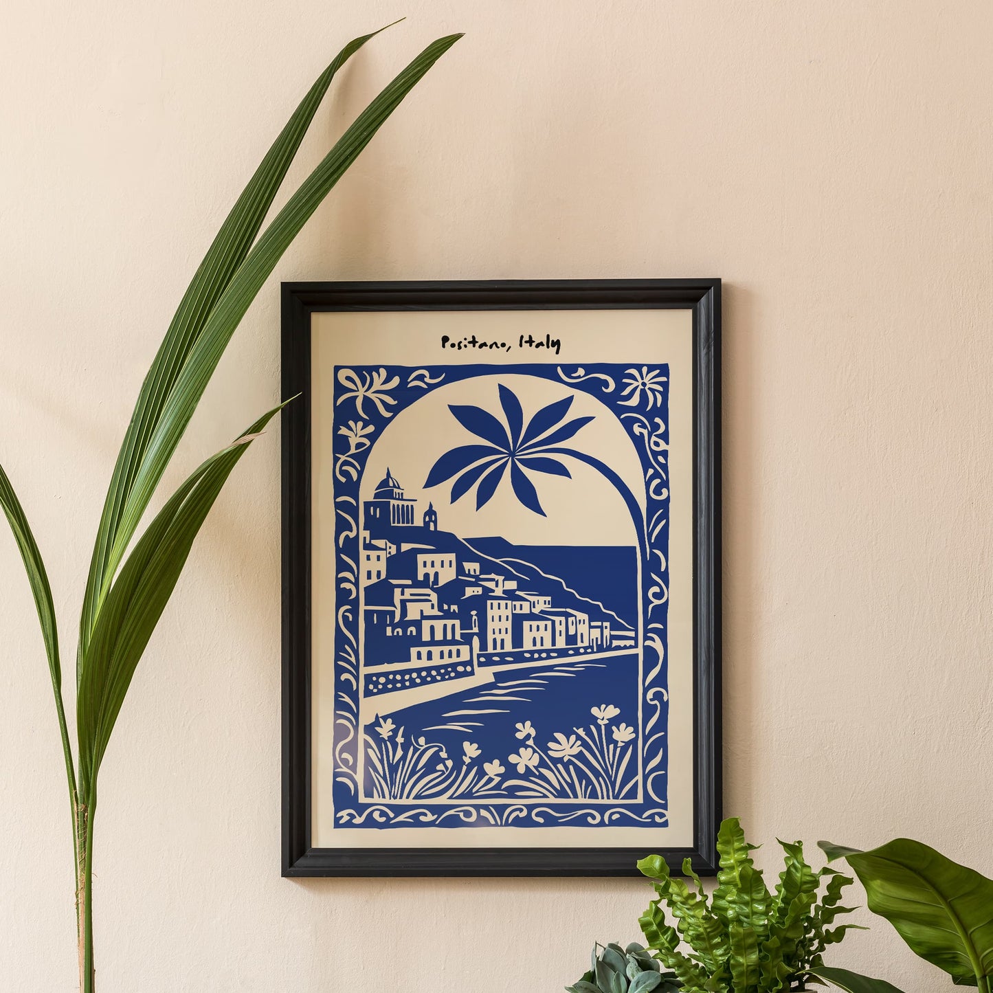 Positano Italy Blue Landscape Poster Print