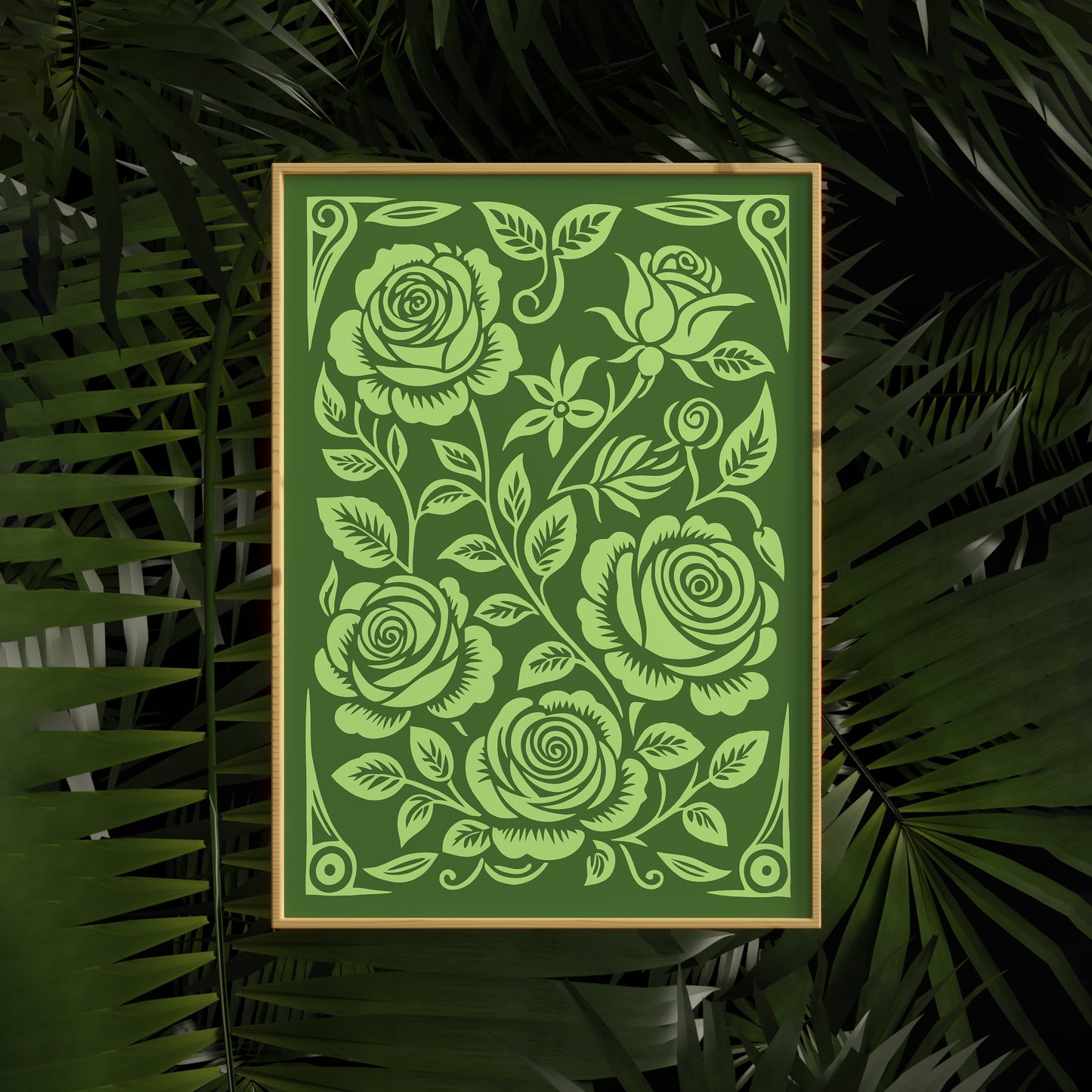 Lime Cream Roses Botanical Green Rococo Poster