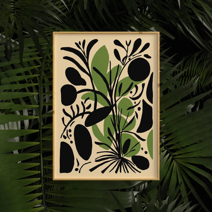 Abstract Botanical Black & Green Print