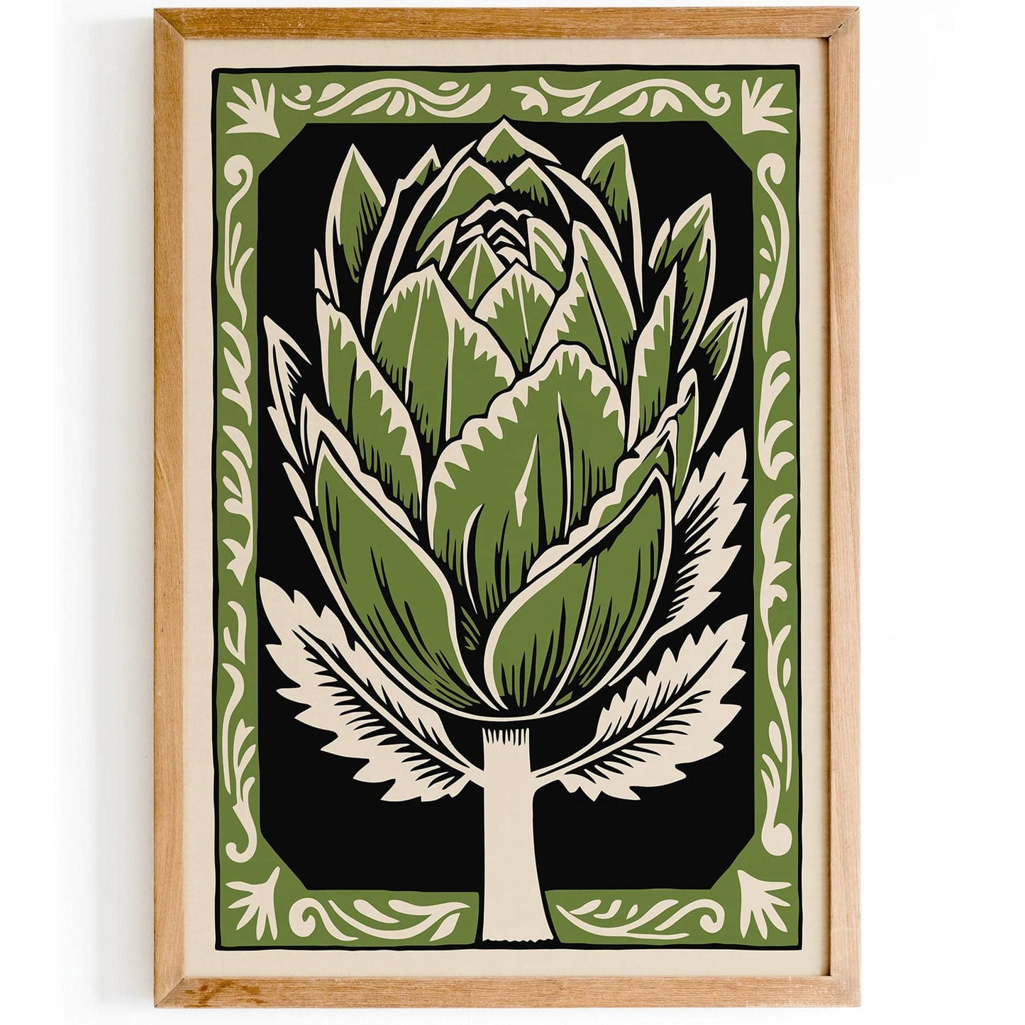 Green Retro Artichoke Poster – Vintage Vegetable Wall Art