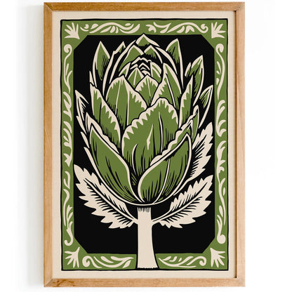 Green Retro Artichoke Poster – Vintage Vegetable Wall Art