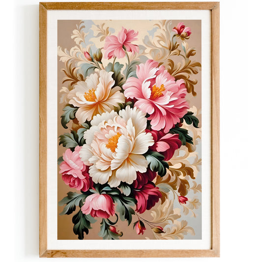 Beige Elegant Floral Art Print 2024