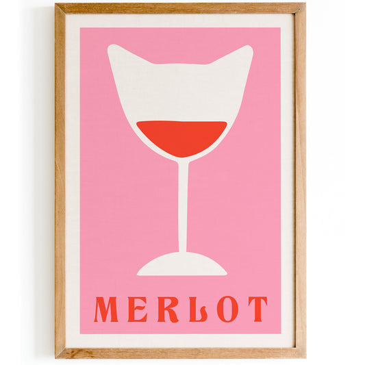 Merlot Pink Cat Wine Poster