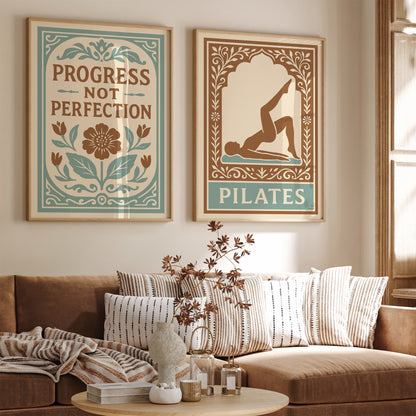 Progress Not Perfection Quote Poster - Floral Rococo Art Print