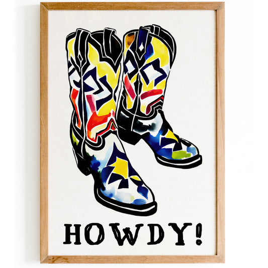 Howdy! Cowboy Boots Retro Poster