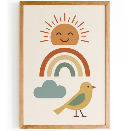Cute Sun, Rainbow and Bird Poster - Kids Room Wall Decor