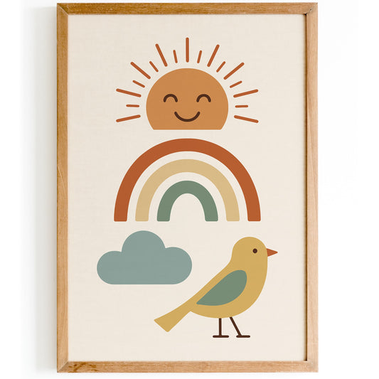 Cute Sun, Rainbow and Bird Poster - Kids Room Wall Decor