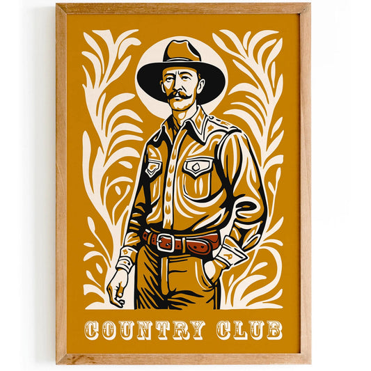 Country Club Poster - Mustard Yellow Cowboy Portrait