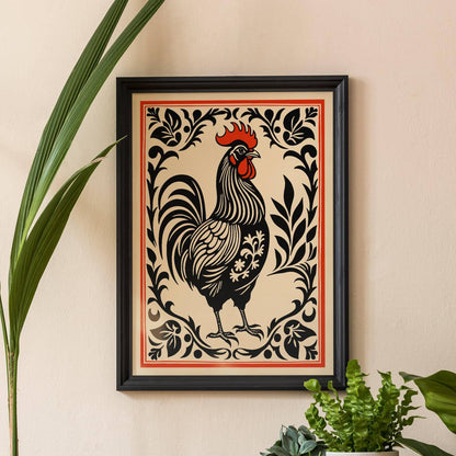 Black Rooster Art Print Farmhouse Kitchen Wall Decor