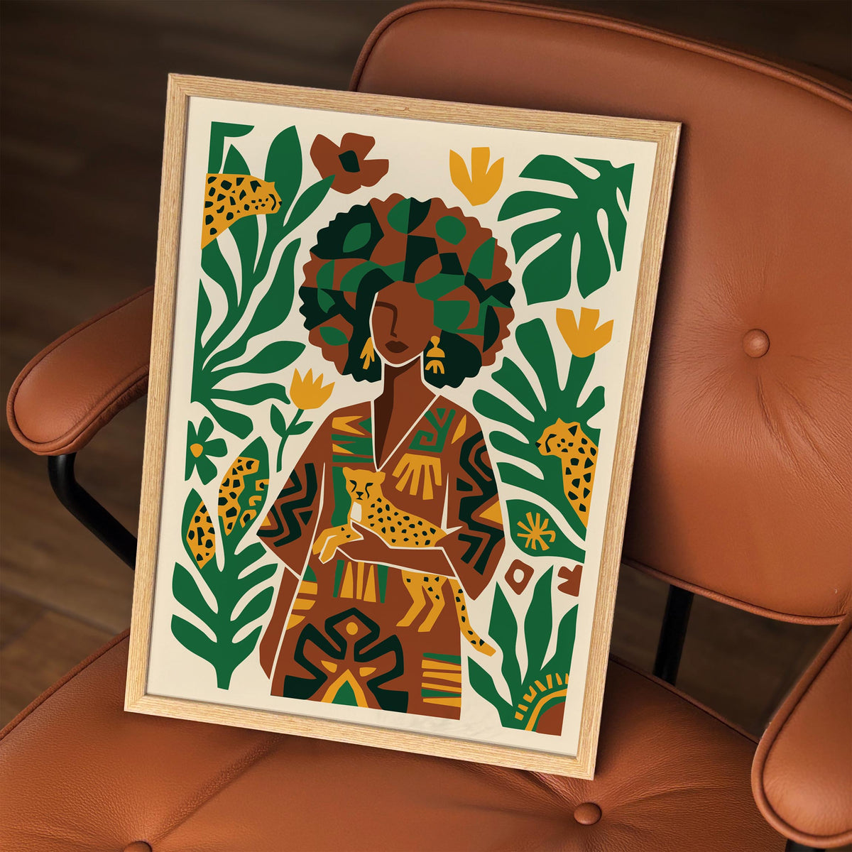 Afrohemian Woman with Cheetah Art Poster