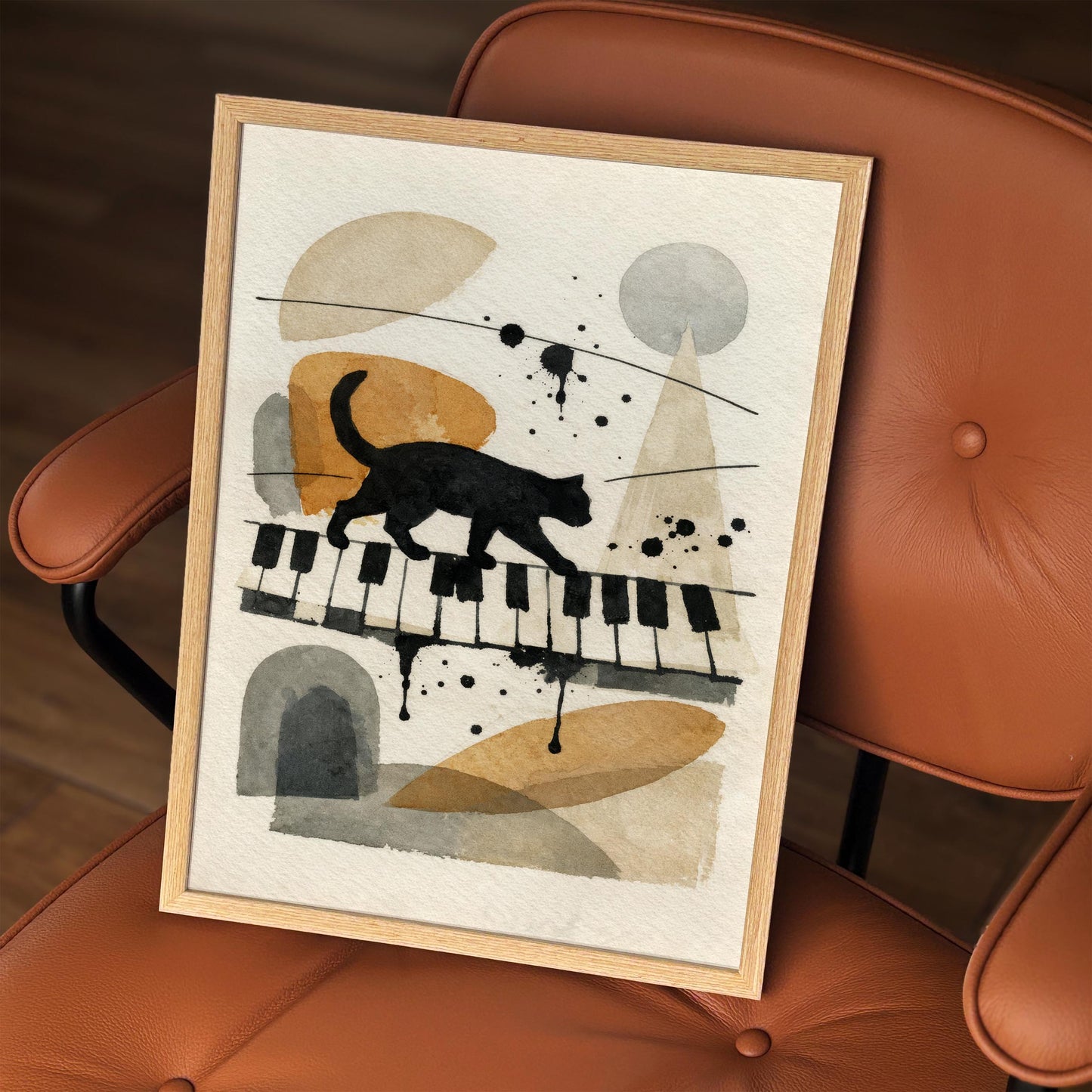 Black Cat on Piano Keyboard Art Print – Vintage Music Wall Art