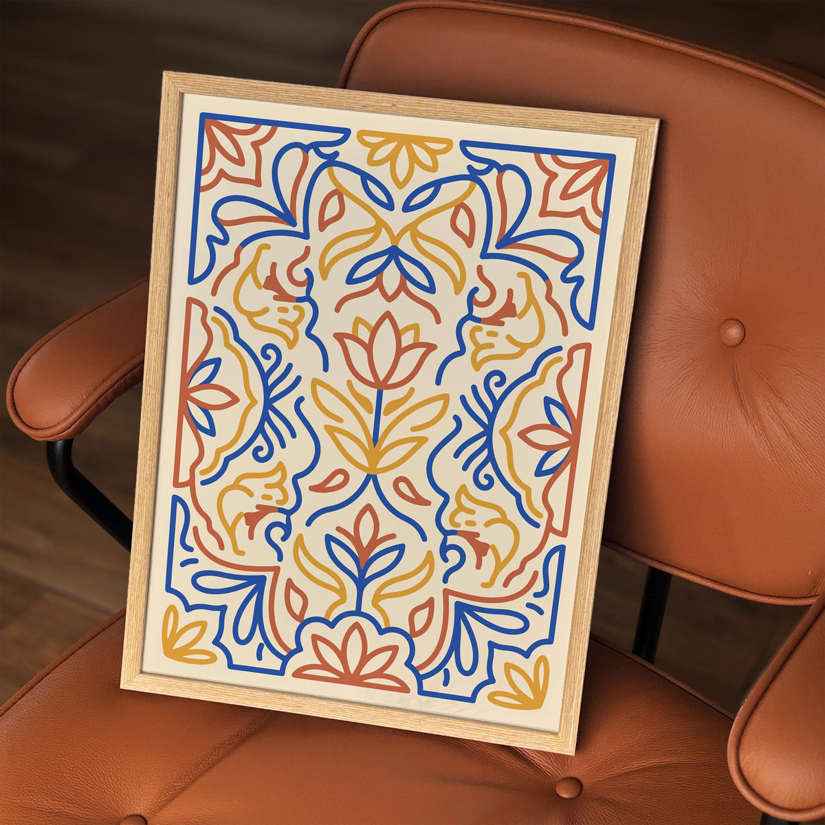 Mexican Talavera Floral Abstract Art Poster