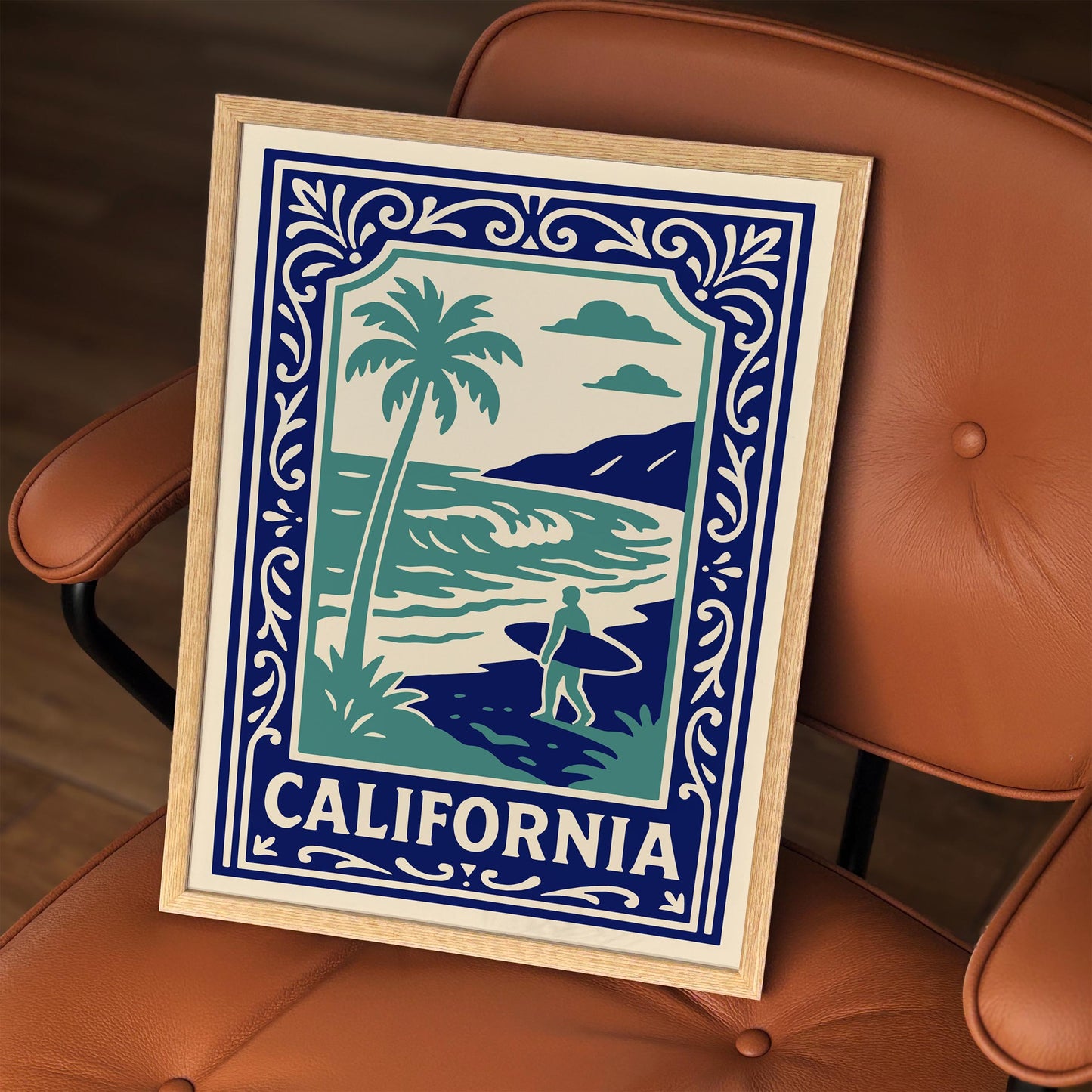 California Vintage Surf Poster - Retro Beach Surfer Wall Art