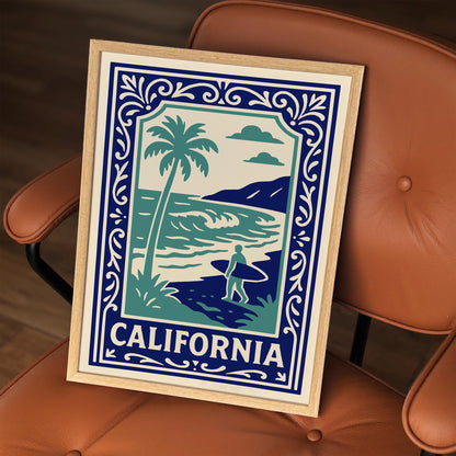 California Vintage Surf Poster - Retro Beach Surfer Wall Art