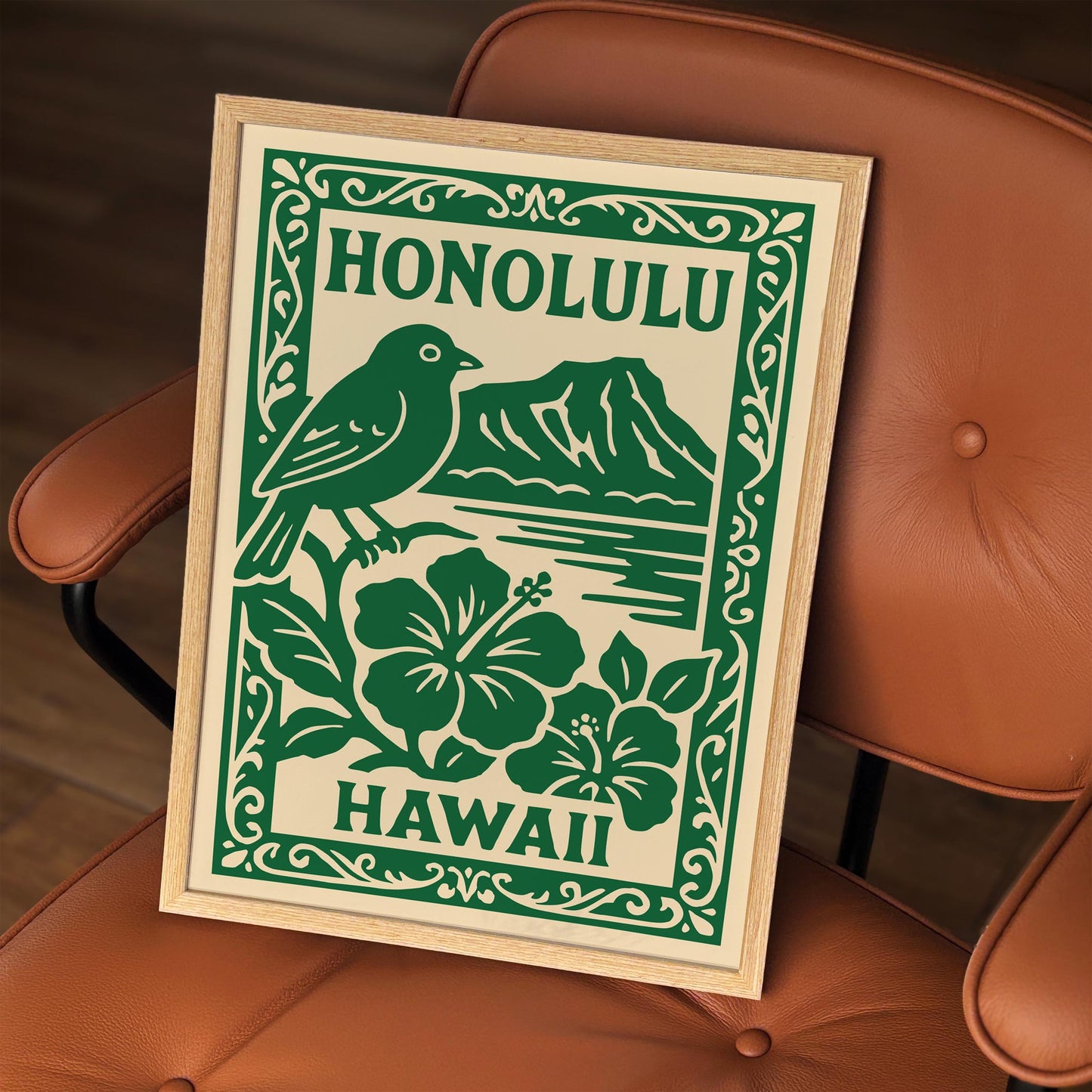 Honolulu Hawaii Poster - Green Travel Print