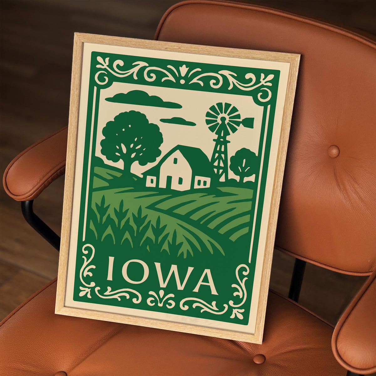 Green Iowa Travel Poster