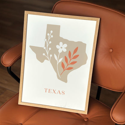Minimalist Texas Map Poster - Modern Travel Wall Art Print