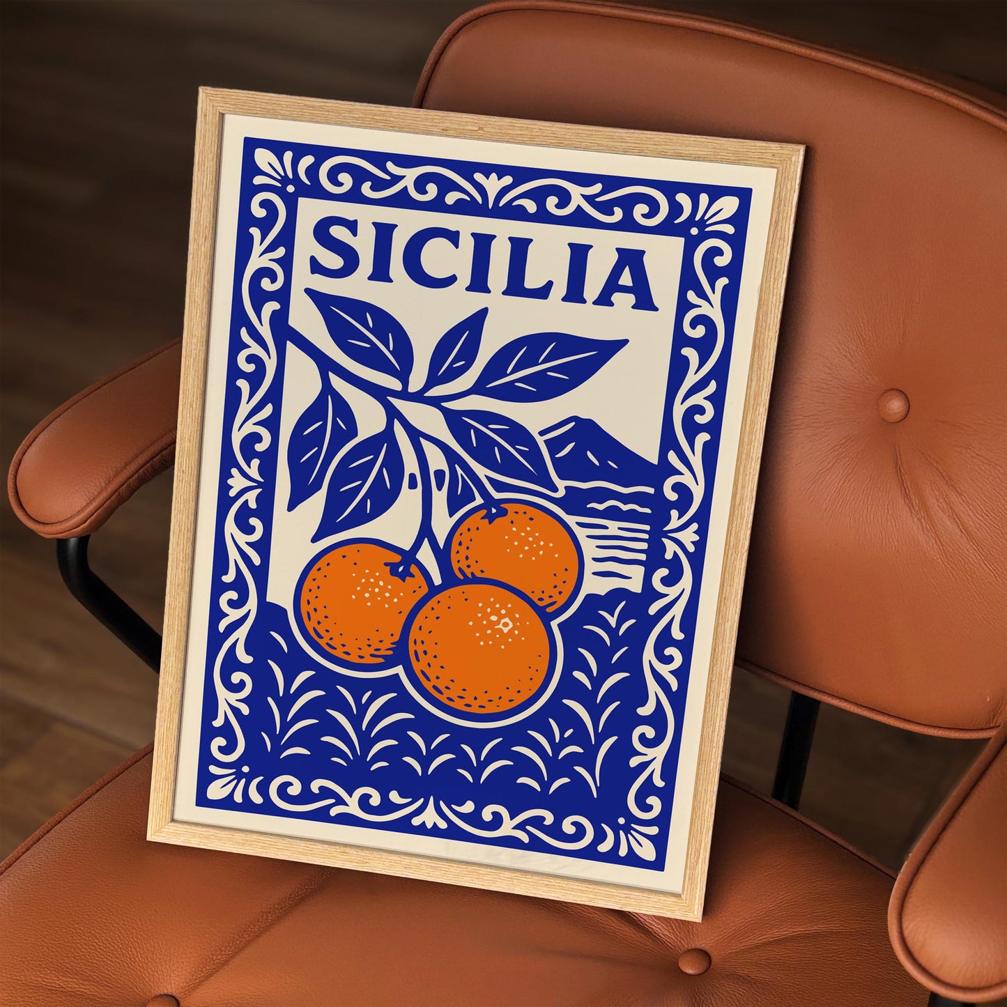 Sicilia Italy Poster - Blue Landscape of Sicily Art