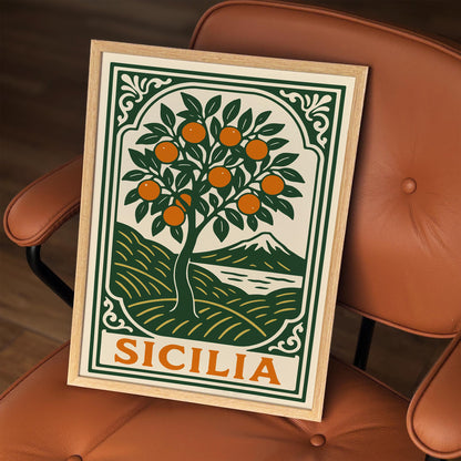 Sicily Orange Tree Travel Poster