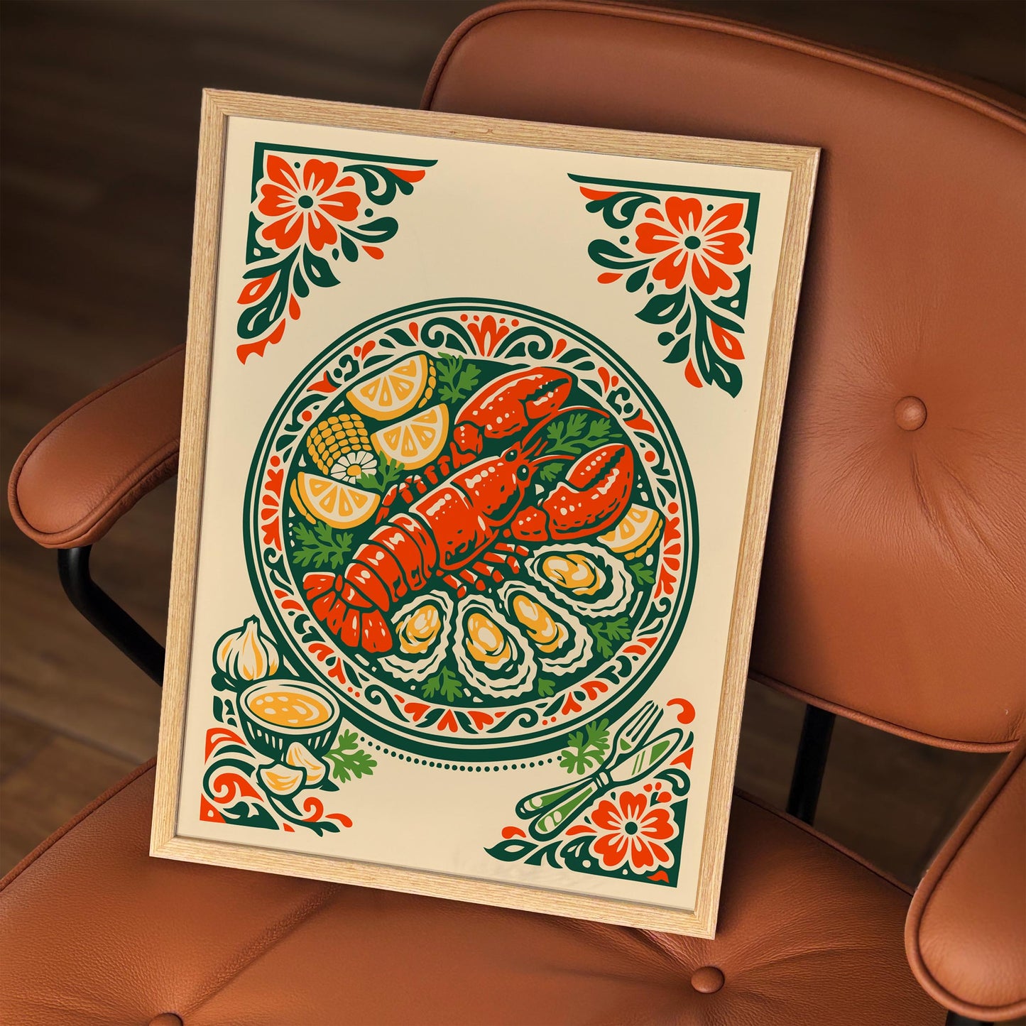 Lobster Plate Wall Art Print – Coastal Kitchen Decor Poster