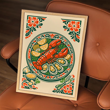 Lobster Plate Wall Art Print – Coastal Kitchen Decor Poster