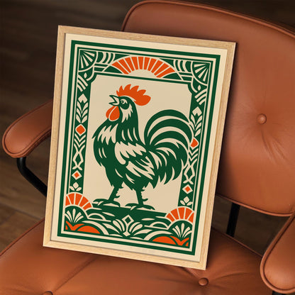 Green Rooster Art Deco Wall Art Print – Kitchen Decor