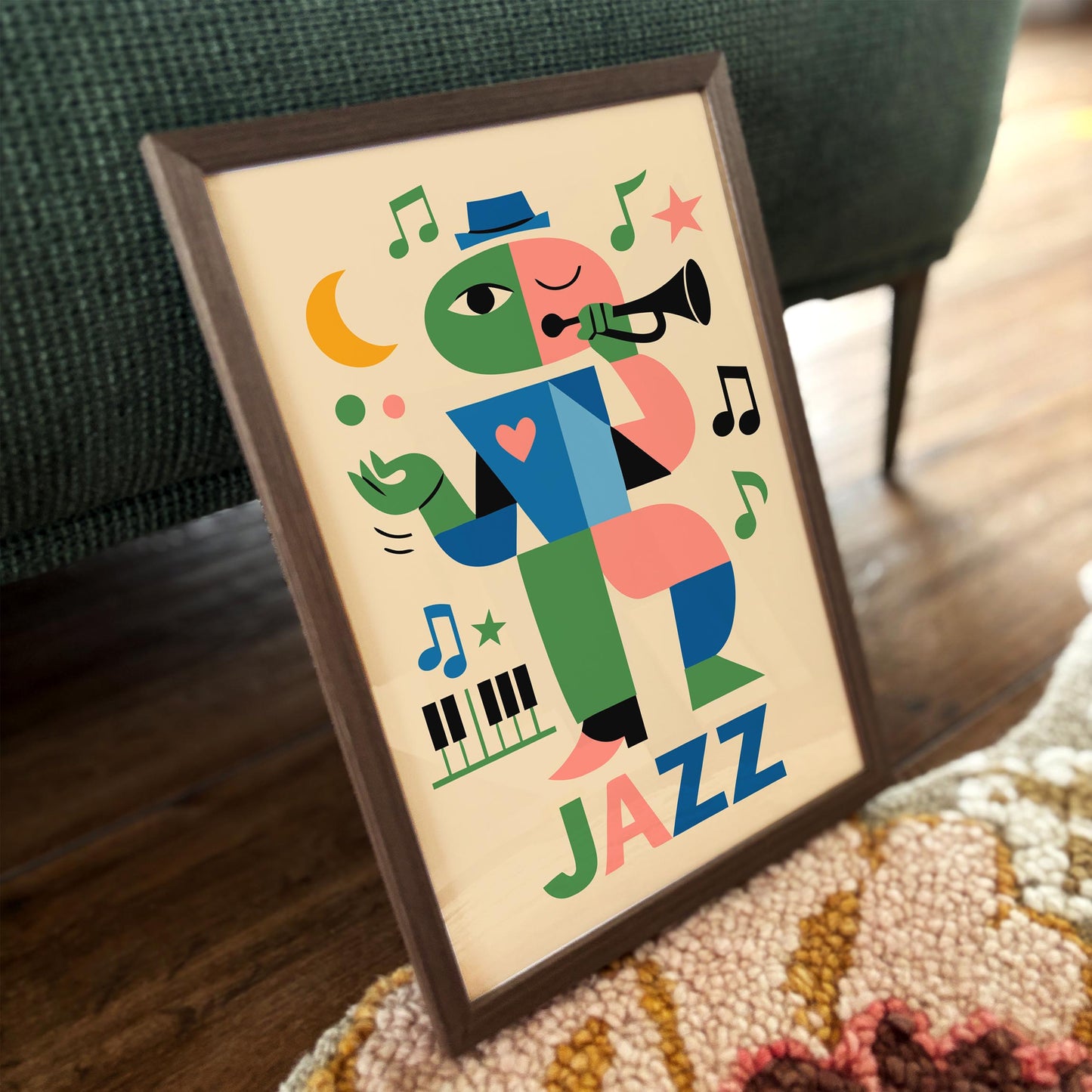 Jazz Music Poster - Abstract Musician in Paul Klee Style