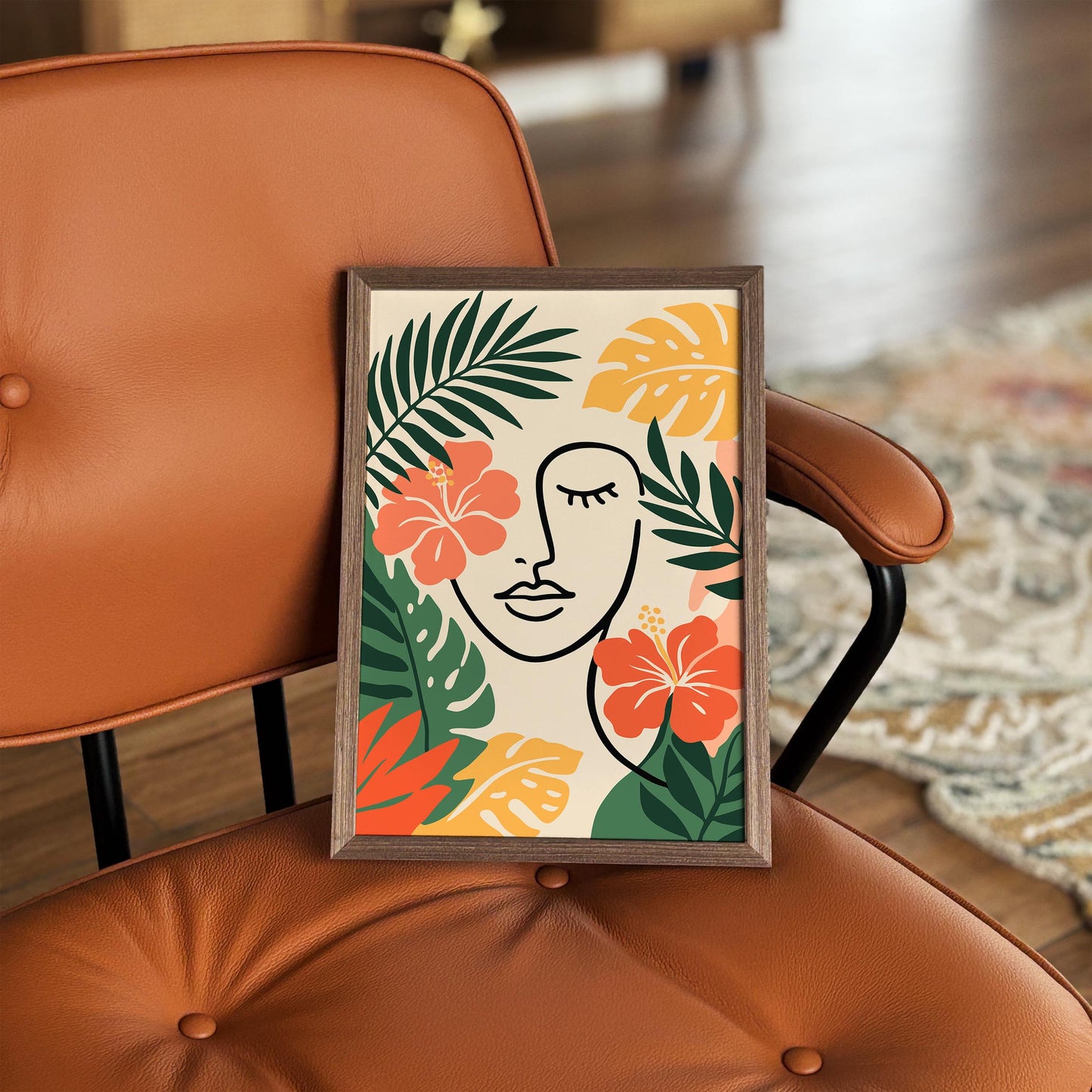 Girly Face in Tropical Leaves Poster