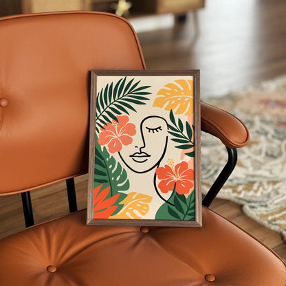 Girly Face in Tropical Leaves Poster
