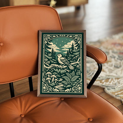 Night Forest Bird Art Poster