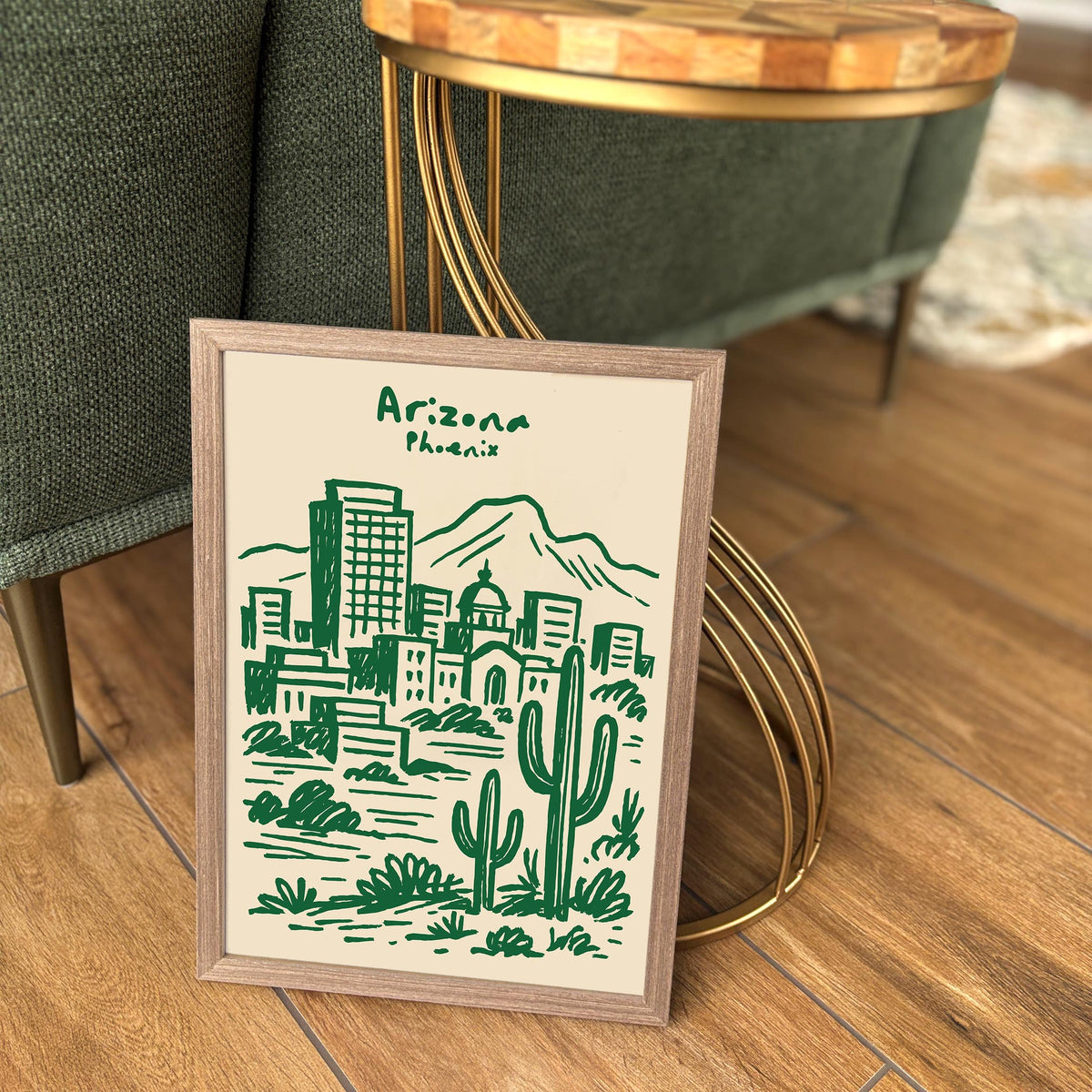 Phoenix Arizona Green Cityscape Travel Poster