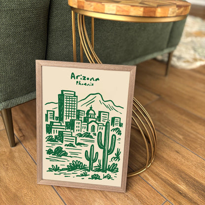 Phoenix Arizona Green Cityscape Travel Poster