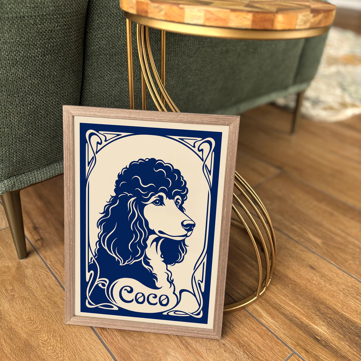 Navy Blue Poodle Portrait Poster
