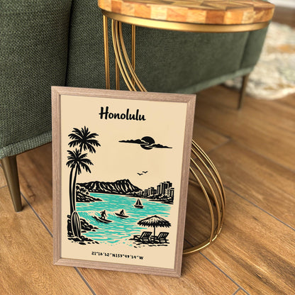 Honolulu Hawaii Poster – Tropical Landscape Wall Art